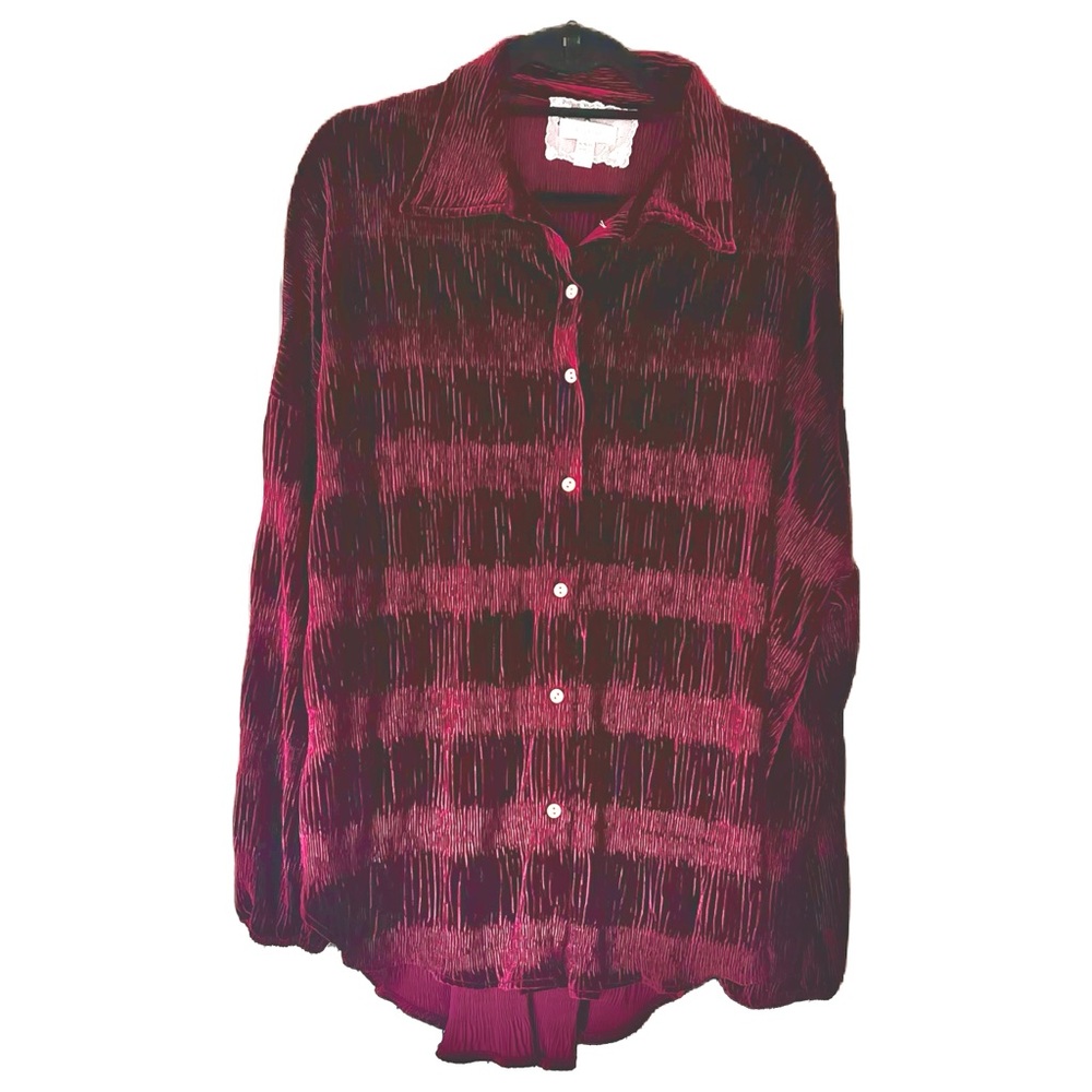 Cupio Burgundy Textured Velvety Velour XL Button-Up Shirt‎ XL